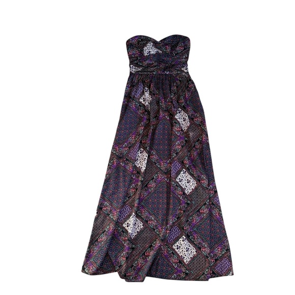 Band of Gypsies Strapless Purple Paisley Boho Maxi Dress Size Small‎ - Picture 2 of 7